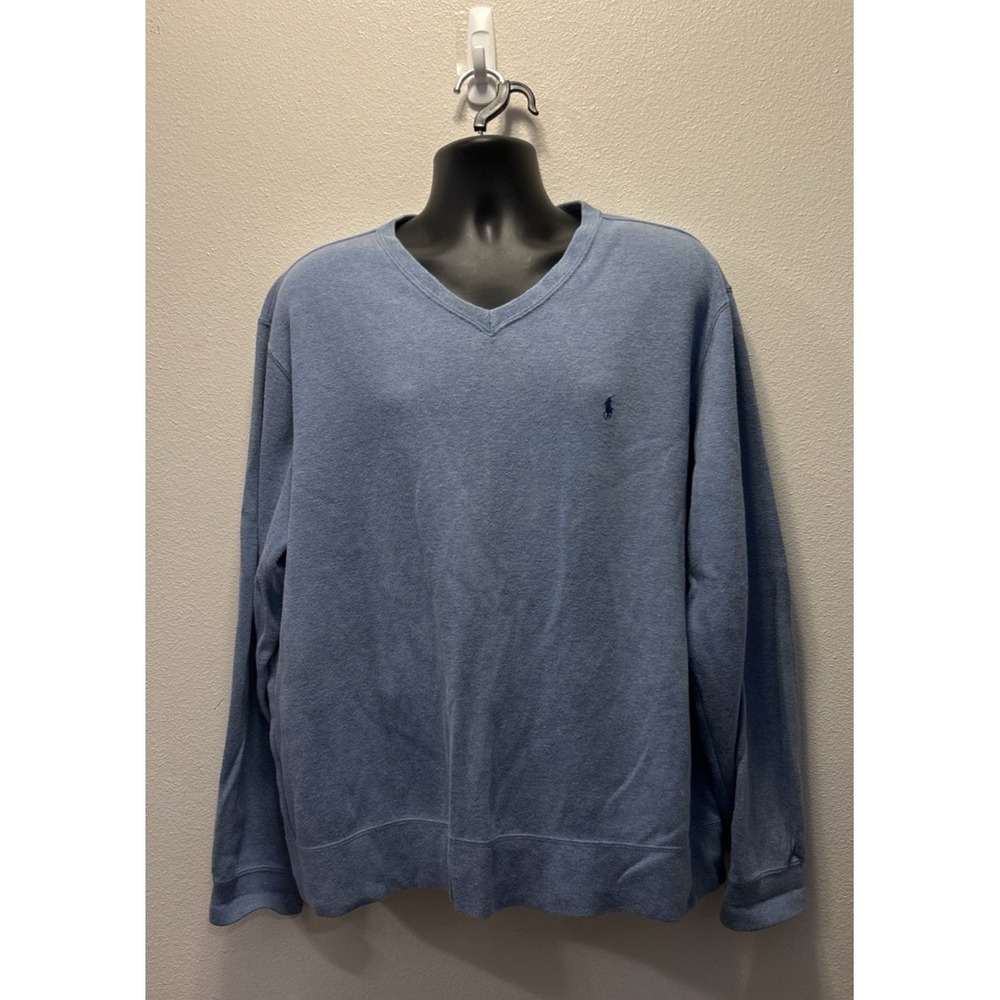 Polo Ralph Lauren 100% Cotton Mens V-Neck Slate Blue Sweater - XXL‎ Pony